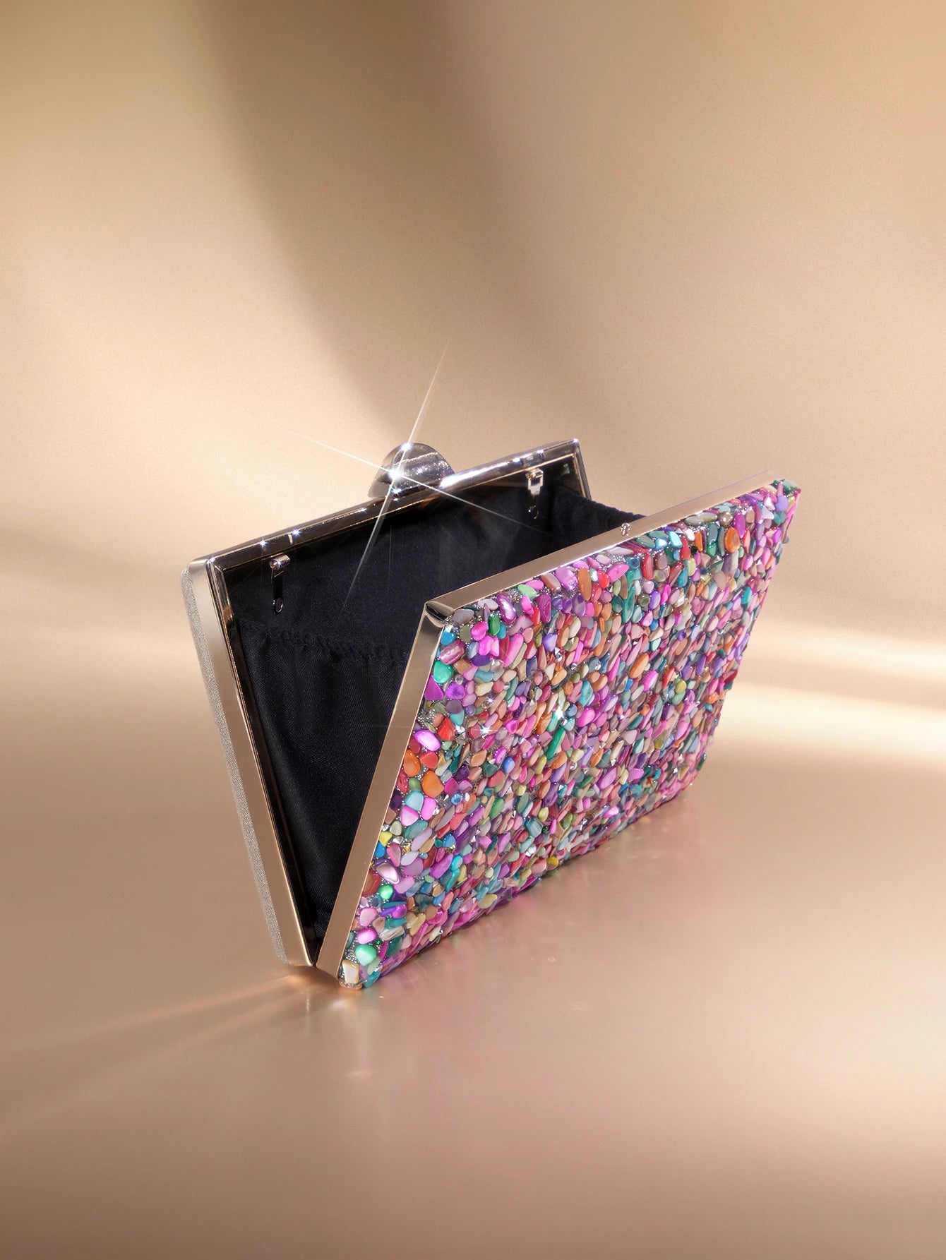 Etoivie Mini Multicolor Stone Clutch Bag With Gold Chain, Lightweight Handbag Perfect For Parties, Weddings, Graduations