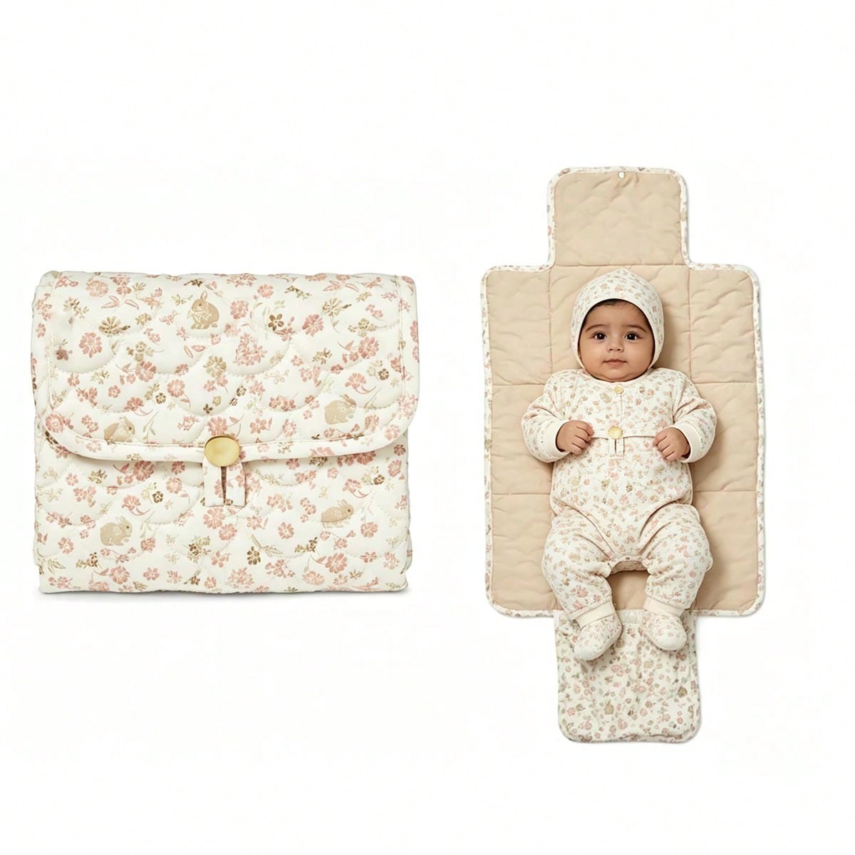 Floral Diaper Changing Pad Diaper Clutch For Boy And Girls, Quilted Changing Mat Travel Changing Station For New Born Baby, Machine Wash