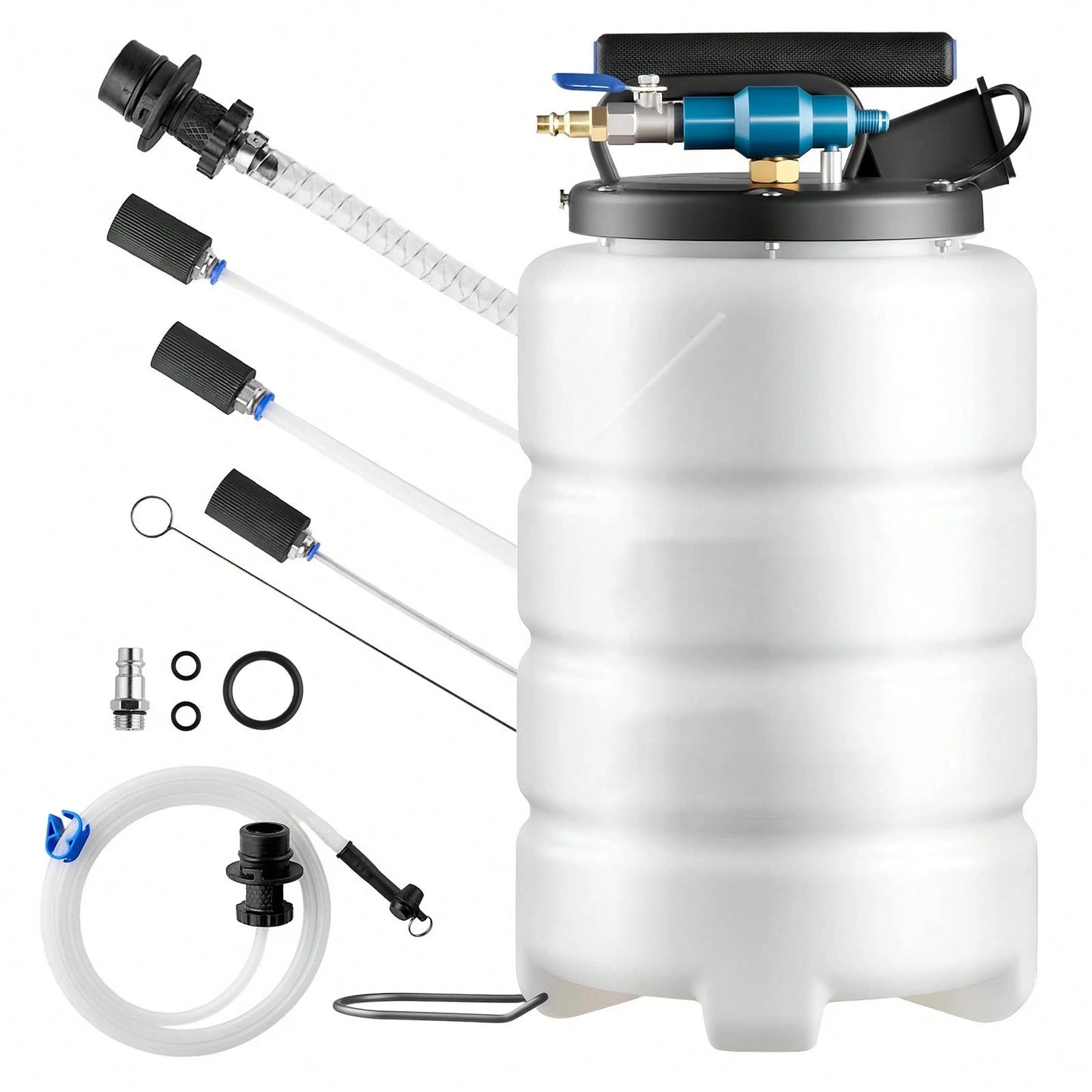 Fluid Extractor, 9.5 L Capacity, Pneumatic/Manual Vacuum Oil Extractor Pump With 59 In Long Horse & Three 47 In Extension Tubes, Oil Change Pump With PE Tank For Cars, Lawn Mowers, Boats