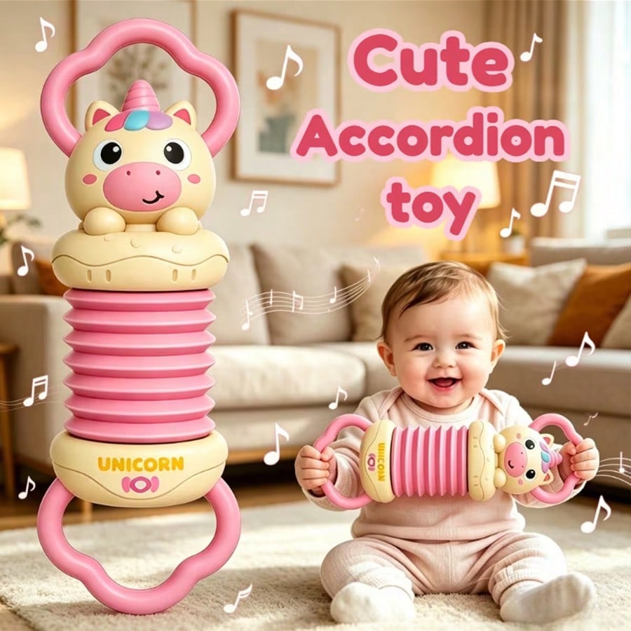Fun Cartoon Accordion Toy, Candy Green/Candy Pink, ABS Material, Suitable For Children To Improve Hand-Eye Coordination And Grasping Ability, Perfect Birthday Gift, Holiday Gift. (No Electricity Requi
