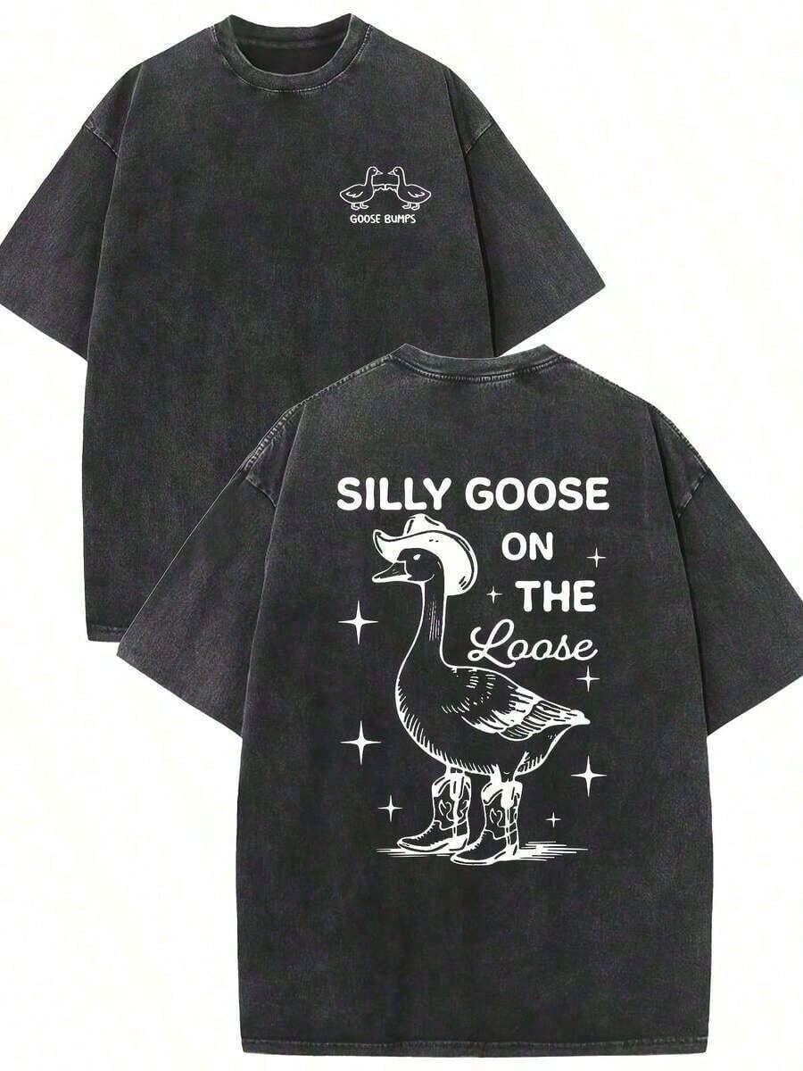 Graphic Cotton-Hirt Vintage-Hirt Graphic Cotton-Hirt Washed-Hirt ILLY GOOE ON LOOE-Hirt- Goose Bumps Boutique Fashion-Hirts And Women Washed Tshirt