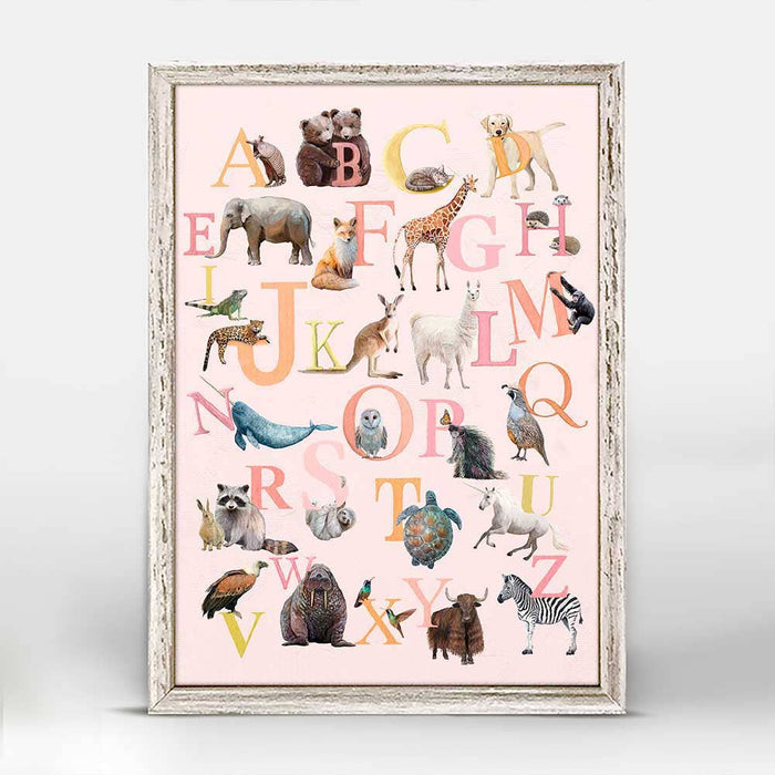GreenBox Art- Framed Canvas 7x5" - Our Animal Alphabet - Pink