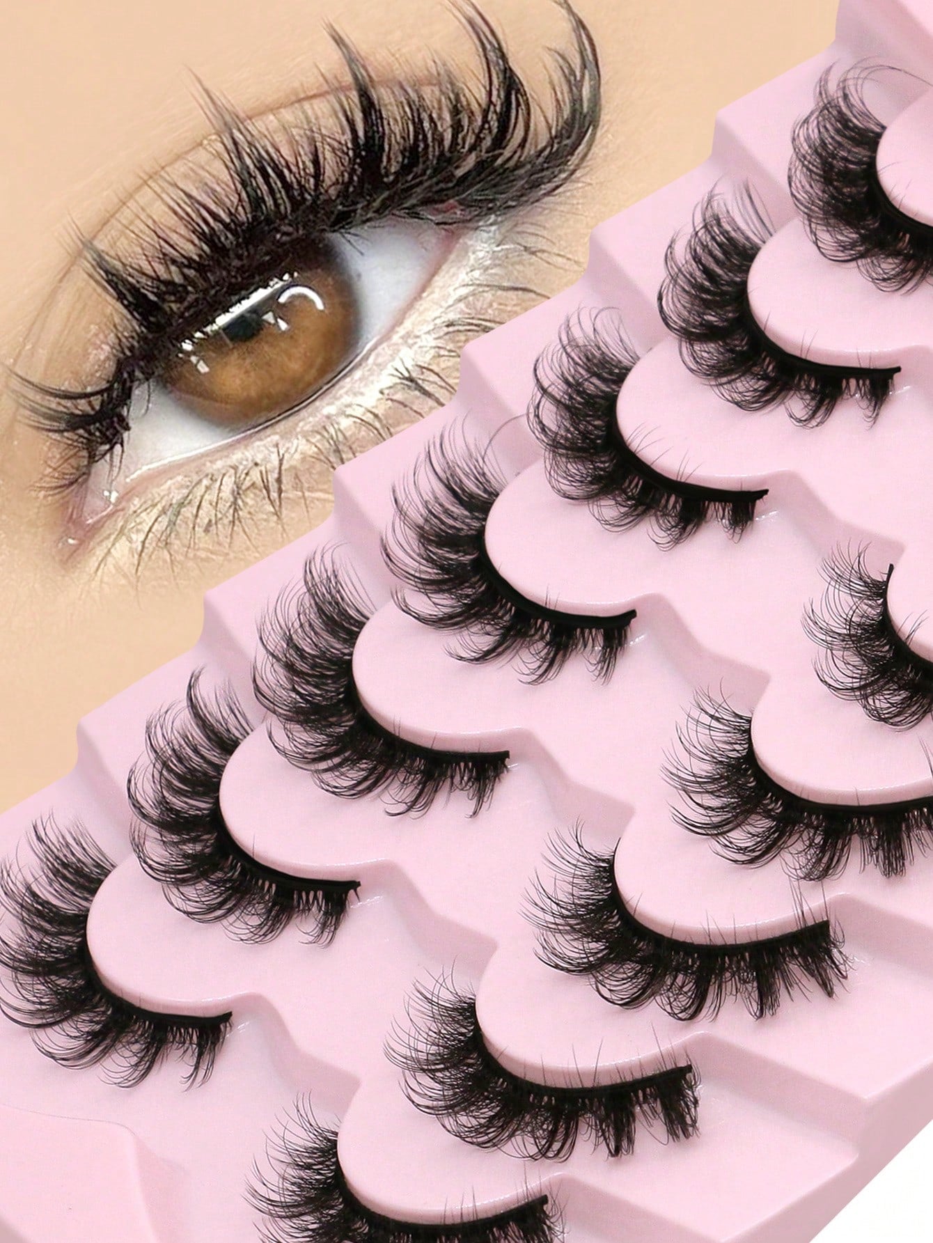 GROINNEYA 7 Pairs Manga Lashes Faux Mink Eyelashes Natural Full False Eyelashes Volumized Cat Eye Lashes Cosplay Travel Essentials Makeup (SEPK12)