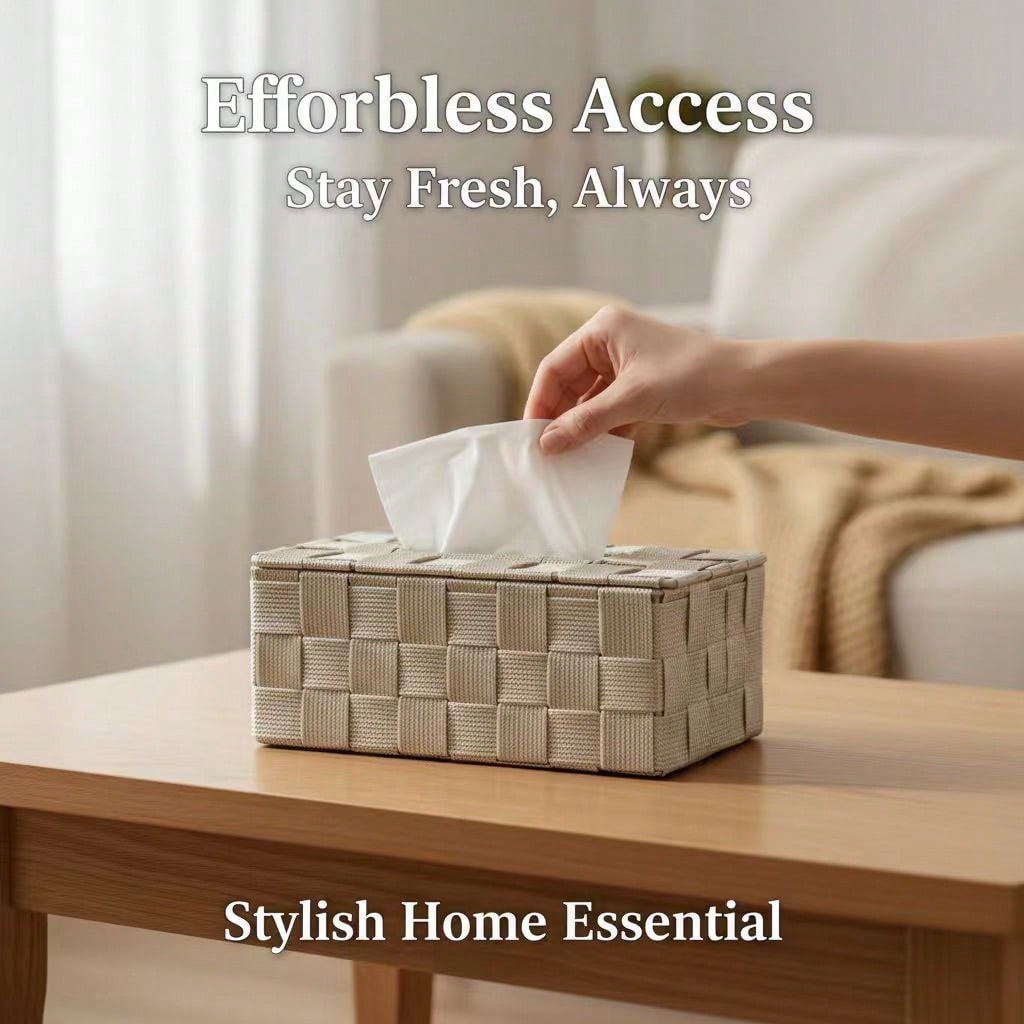 Hand-Woven Polypropylene Tissue Box With Sturdy Iron Frame| Waterproof & Durable| Nordic Style| 4 Colors Available| Multi-Functional Storage Box, Suitable For Living Room, Bedroom, Bathroom And Of