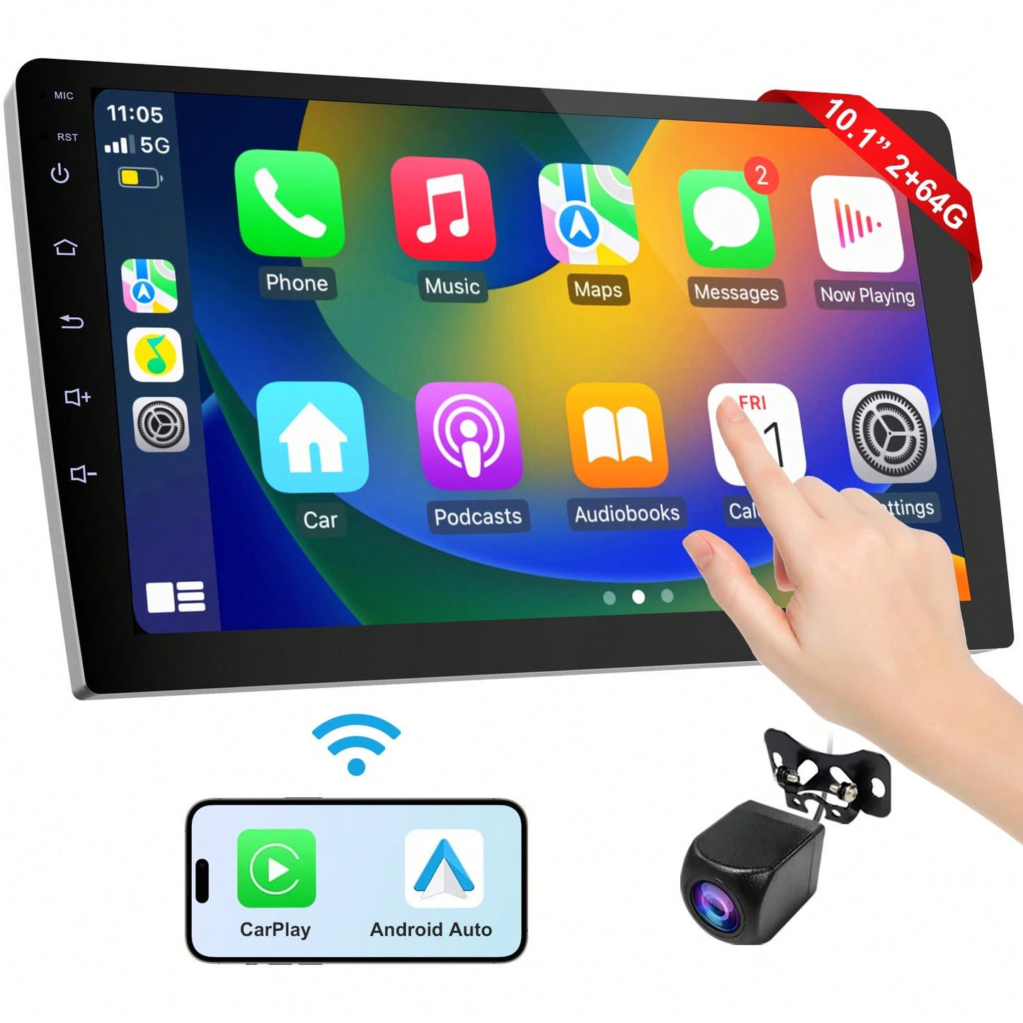Haudio 10.1-Inch Ultra Clear Touch Screen With Reverse Camera, Car Dashcam, Wireless Connection, GPS Navigation, FM/AUX/USB, Mirror Image