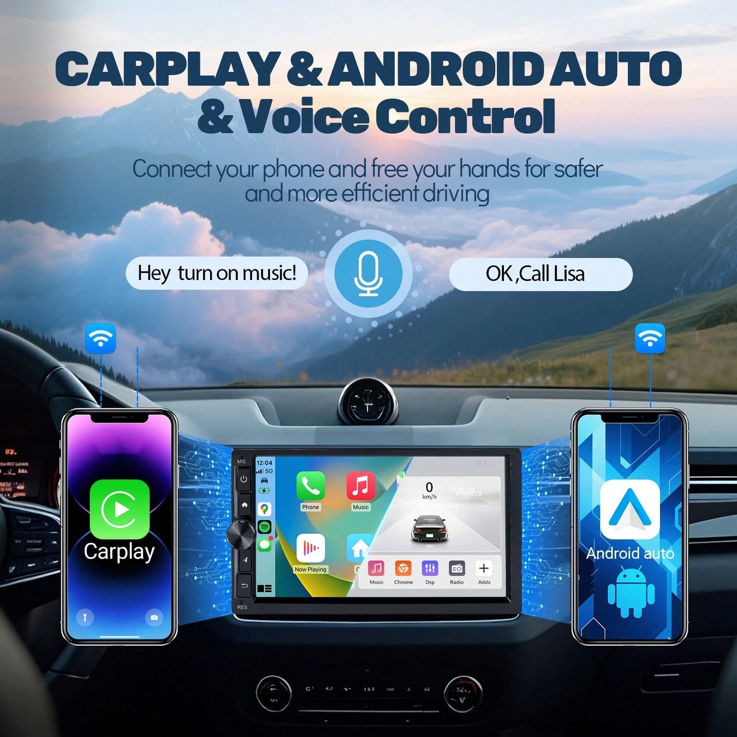Haudio 2+32GB Android 13 Car Stereo Double 2 Din Carplay Android Auto, 7 Inch Touchscreen Car Radio With GPS Navigation WiFi FM USB SWC Mirror Link Mic MP5 Player+Backup