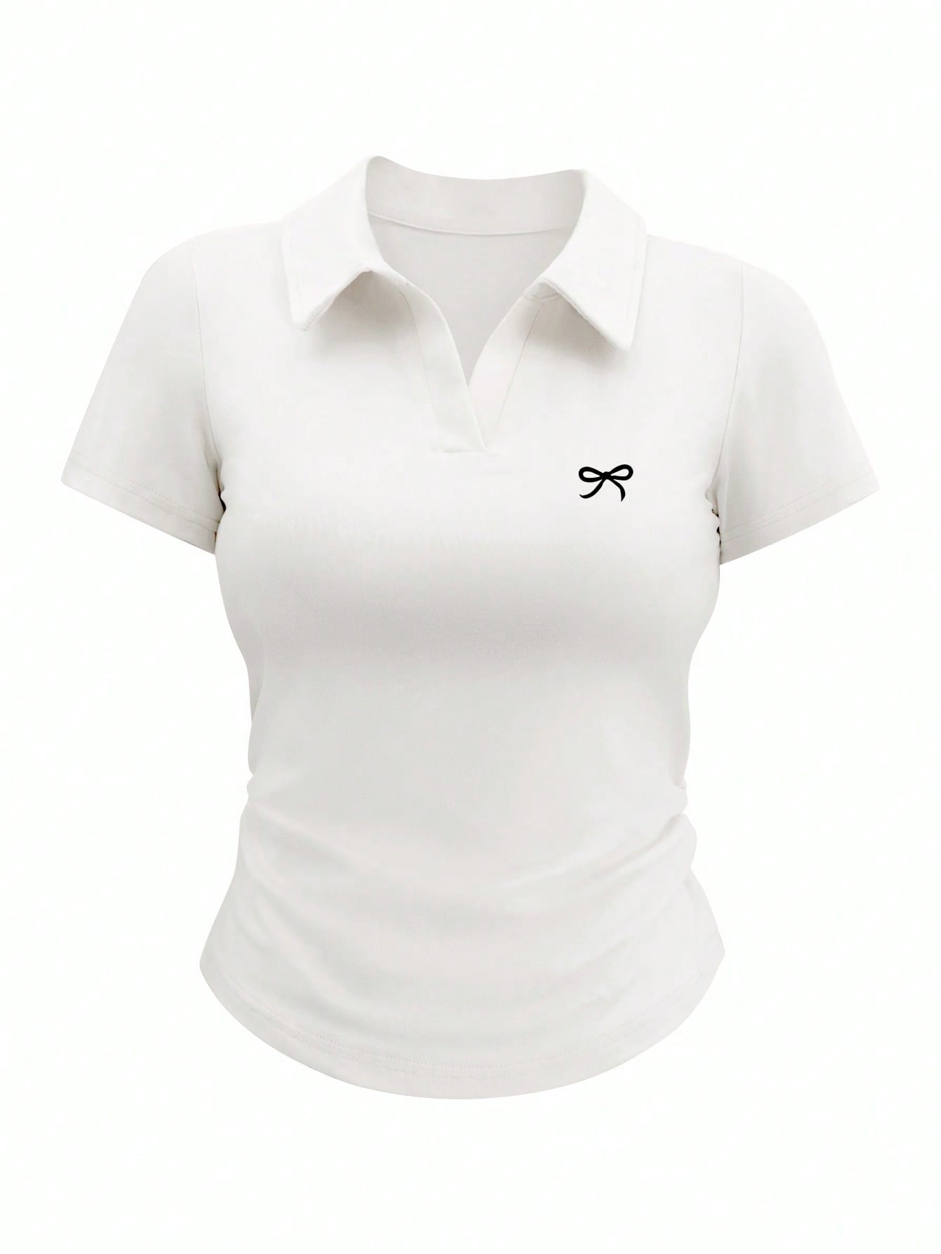 INAWLY Women's Collared Short Sleeve Bow Detail Casual Simple T-Shirt