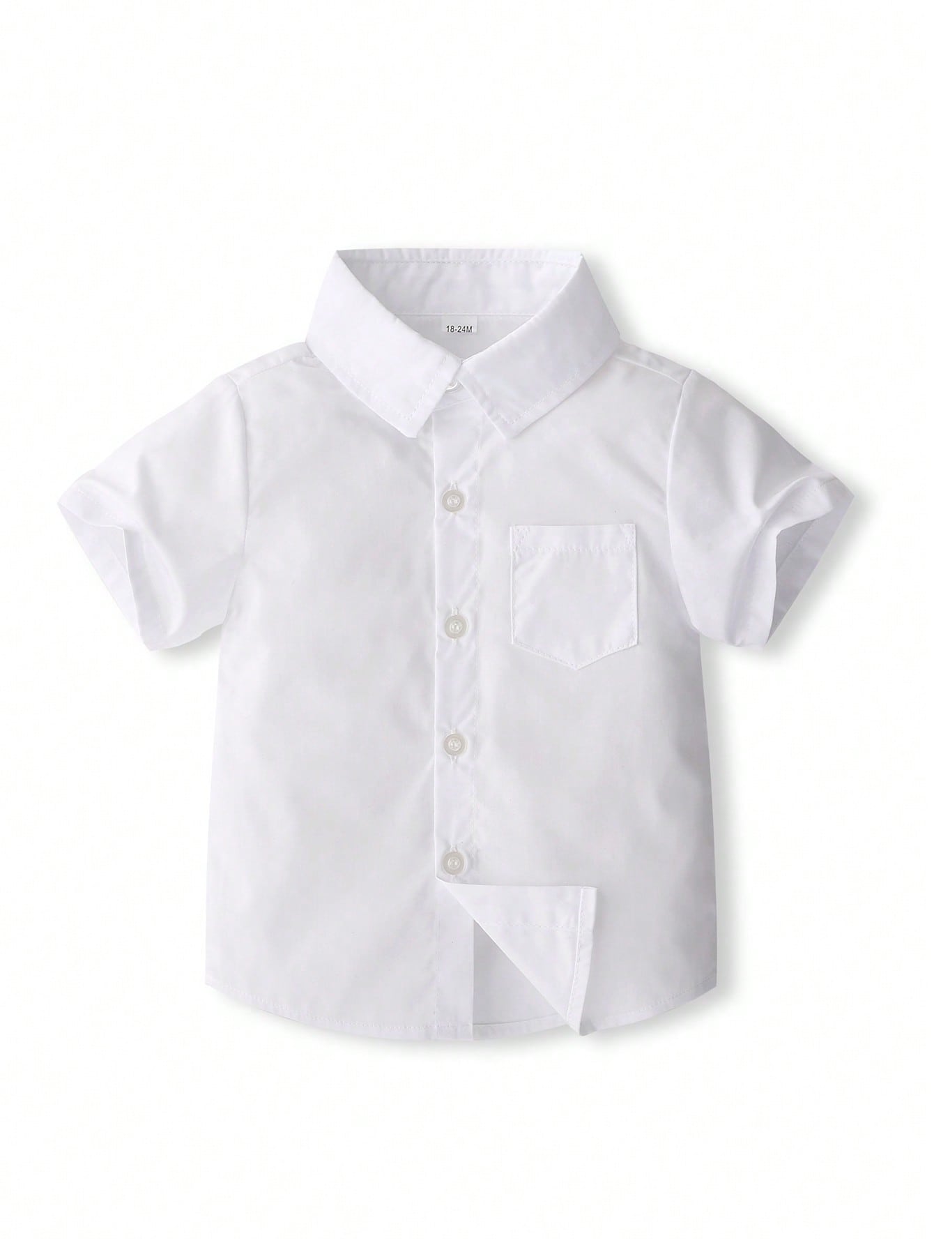 KIMOCAT Baby Boy White Versatile Casual Short Sleeve Collared Shirt, For Summer