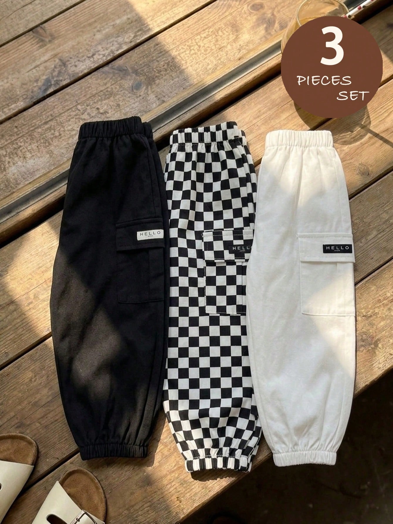 LMoss Kids Baby Boy Letter Print Casual Loose Drawstring Pants