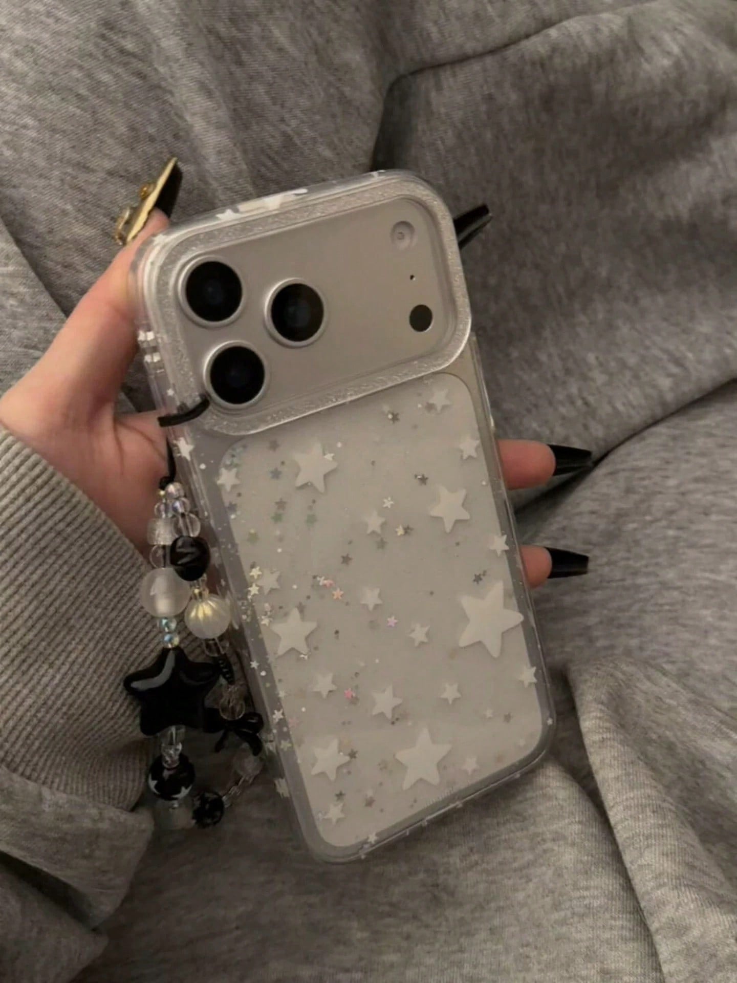 Luxury White Star Elements Fashion Phone Cases Transparent Phone Case With Star Patterns And Glitter Rhinestones Compatible With Iphone 16 Pro Max 15 New 14 13 Niche Women Full Coverage Anti-Fall Spri