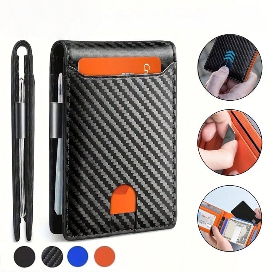 Men's RFID Bifold Wallet, Waterproof Scratchproof Ultra Fiber Leather, Carbon Fiber Texture, Multi Slots, Cash Pocket, Light Gift For Daily Travel