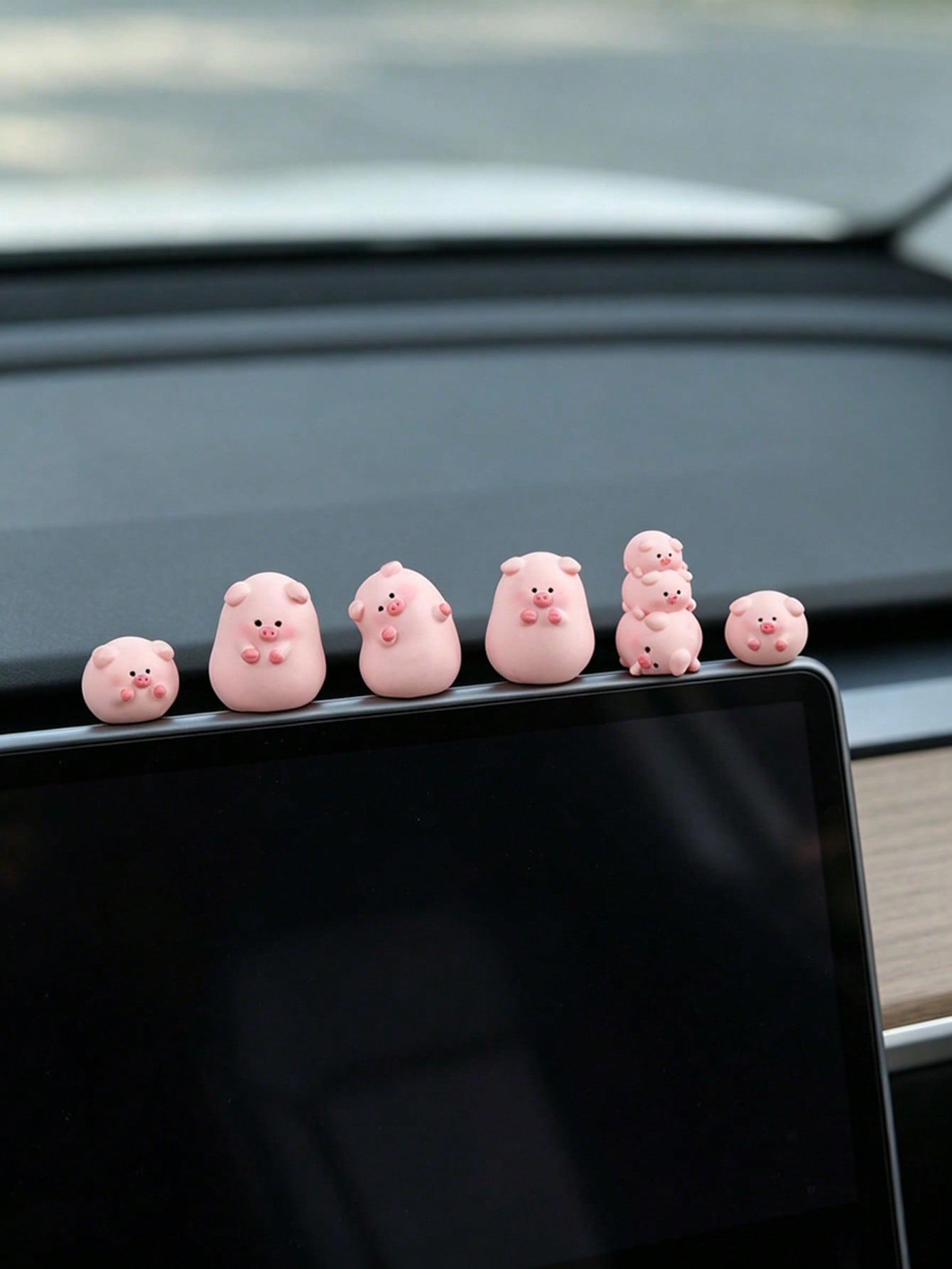 Mini Adorable Fat Pig Figurines Set, 6 Different Shapes Kawaii Pink Pig Car Ornaments, Resin Animal Statues For Desk & Micro Landscape Decor
