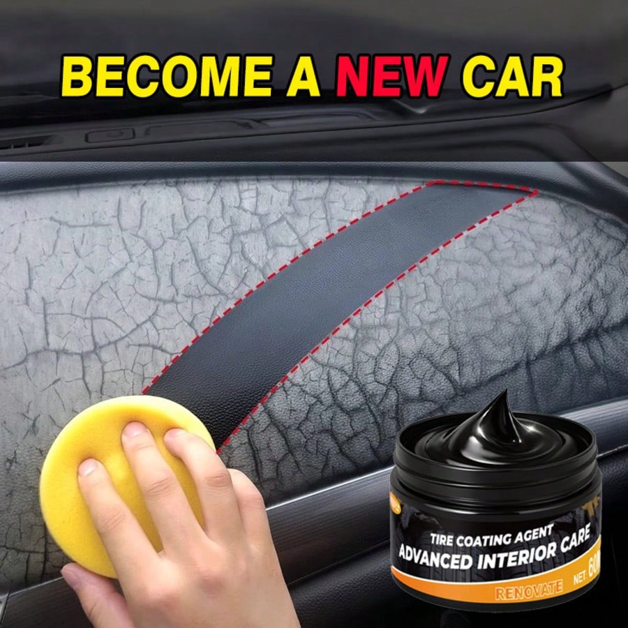 Multifunctional Car Interior & Exterior Repair Wax- Scratch Remover, Plastic Refinishing & Gloss Treatment- Instant Black Glossy Dashboard, Tires, Bodywork- Includes Sponge Brush- Anti-Yellowing
