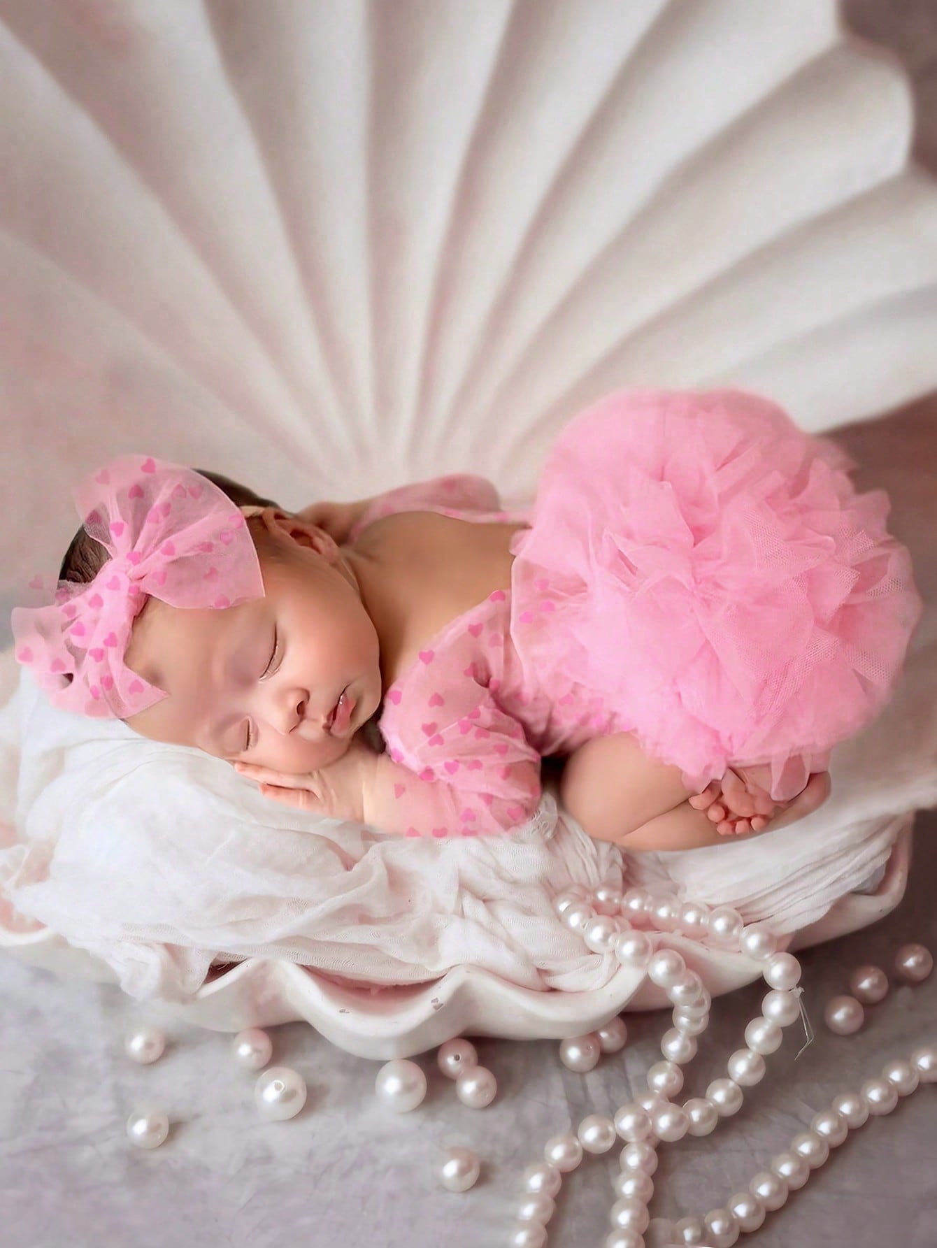 Newborn Photography Props- Baby Polka Dot Lace Bodysuit & Bow Headband Set