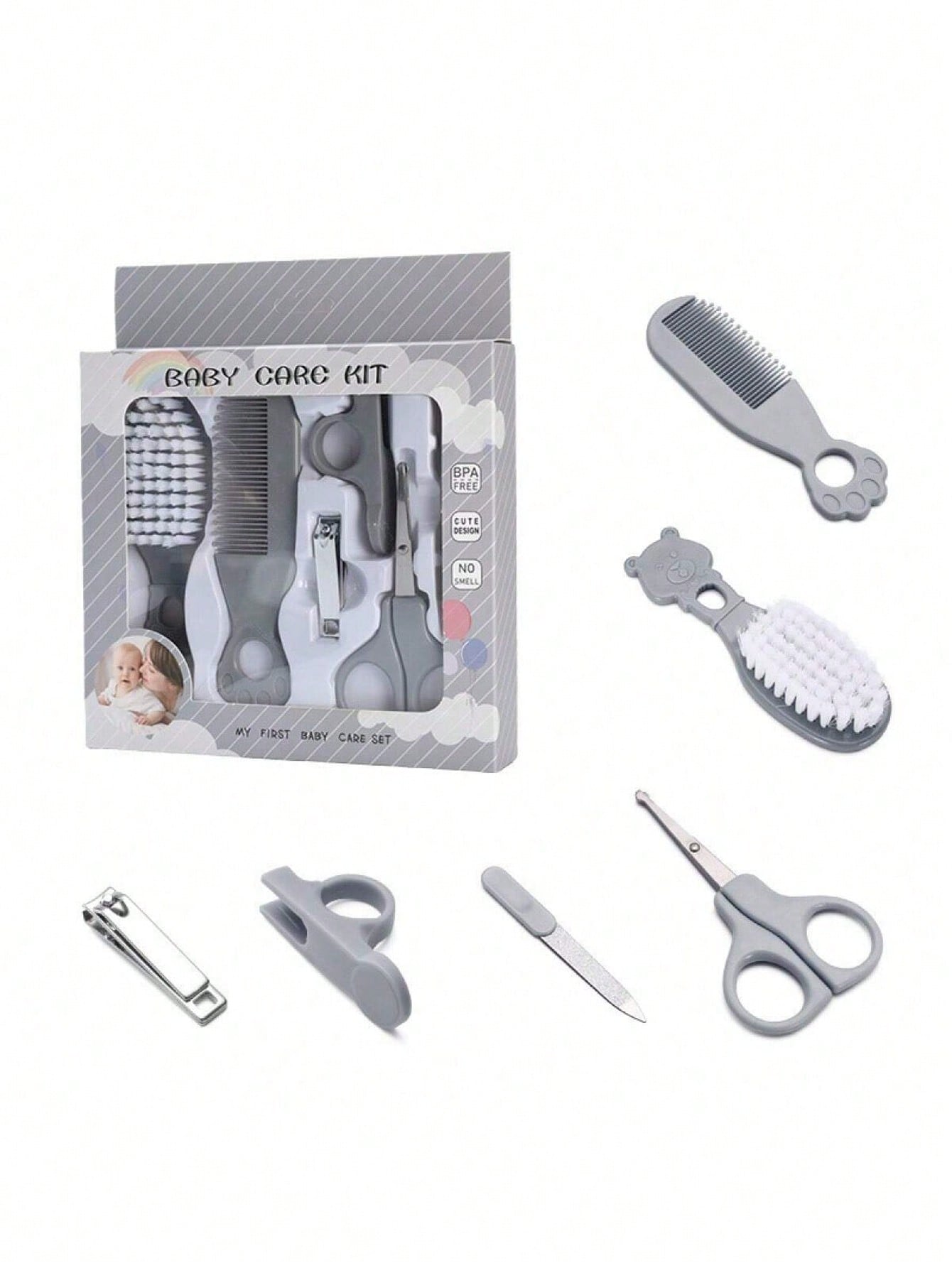 OBOVAY 6pcs Baby Care Set, Includes Baby Comb, Brush, Scissors, Children Grooming Set (Includes Comb, Nail Clipper, Nail Trimmer), Children Daily Care Set, Perfect Birthday And Holiday Gift, Plastic M