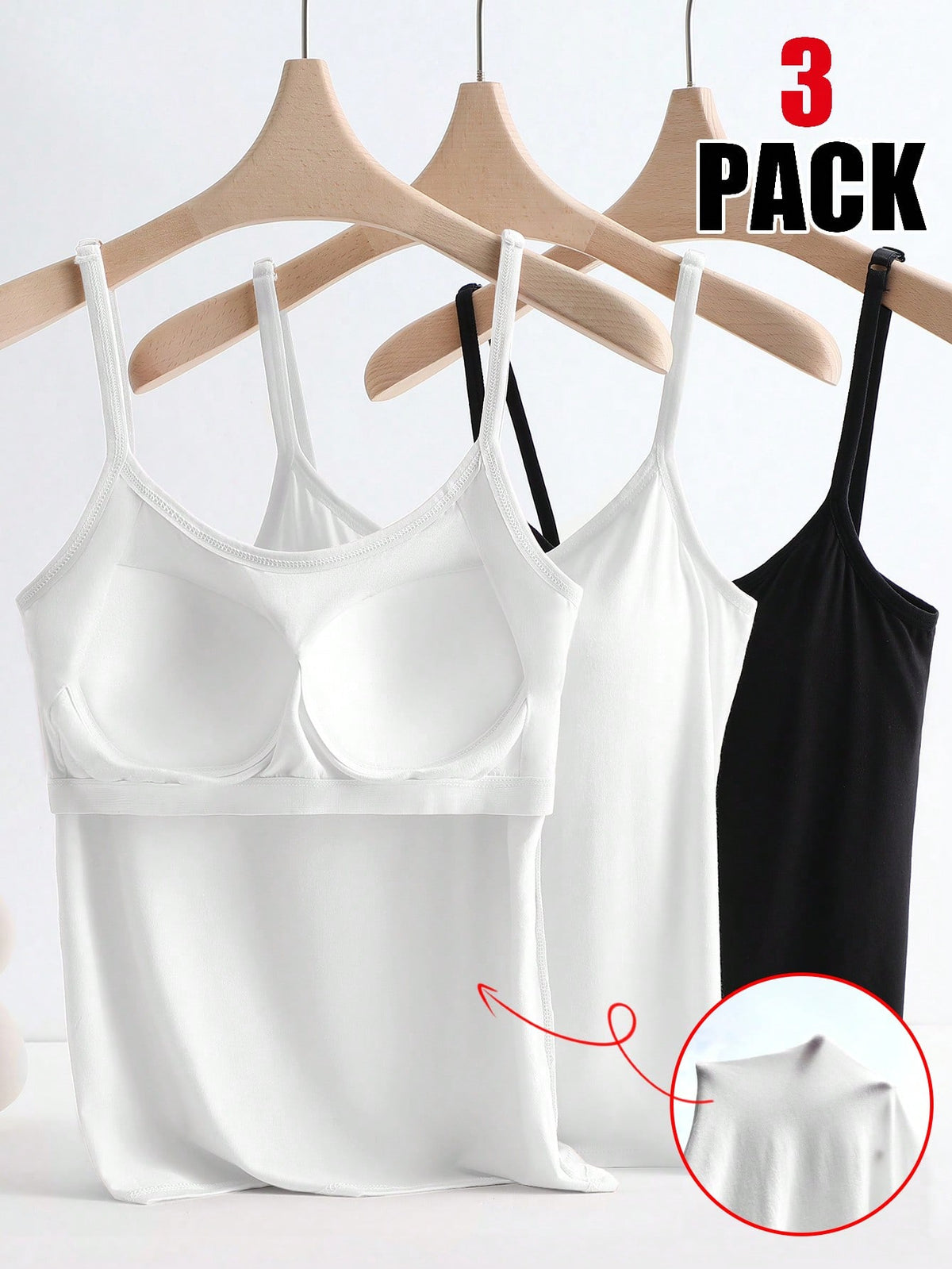 Qadelle 3pcs/Set Anti-Flashing Cami Tank Top With Built-In Padded, Comfortable