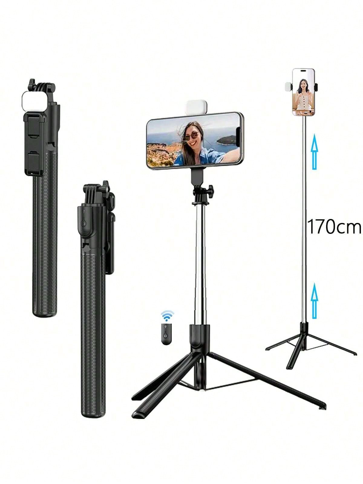 Retractable Phone Selfie Stick,Floor Tripod,With Light And With Wireless Remote,Foldable Rotatable Clip,Integrated Metal Extendable Stick Mobile Handheld Portability Suitable Video,Live