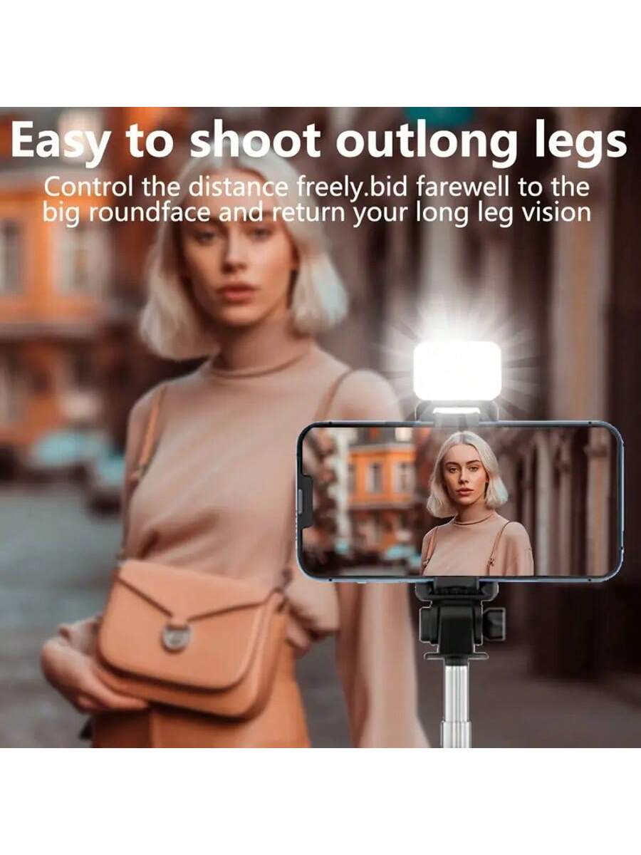 Scalable Phone Selfie Stick With Built-In Fill Light Telescopic Phone Selfie Stick With Built-In Light, Professional Live Streaming Tripod, Wireless Remote 360° Rotating Smartphone Tripod For Hiking