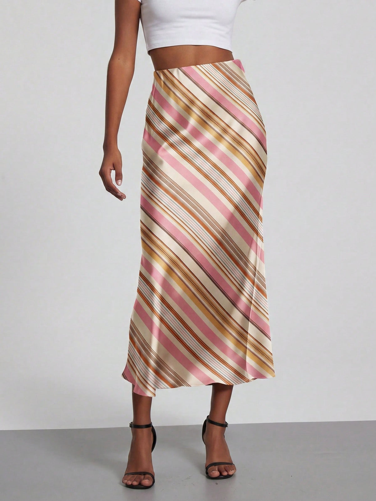 Se-Helo Women's Fashion All-Season Elastic Satin Texture Satin Midi Skirt