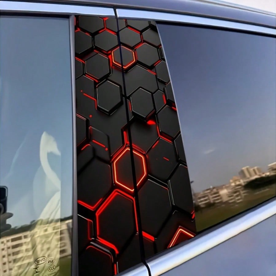 Set Of 2 Checkered Pattern Car Stickers, Suitable For All Vehicle Types, Waterproof And Scratch-Resistant Vinyl Decorative Stickers, Designed For Car Door B Pillars, Easy Self-Adhesive Installation, S