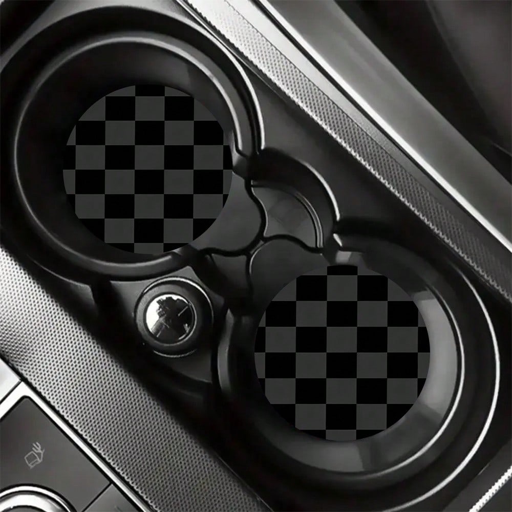 Simple Grid Style 2 Pieces Car Cup Holder Coaster- Anti Slip, 2.8-Inch Made Of Natural Rubber, Washable, Weighing 15 Grams Per Piece, Perfect For Car Interior Accessories- Suitable For Car Owners