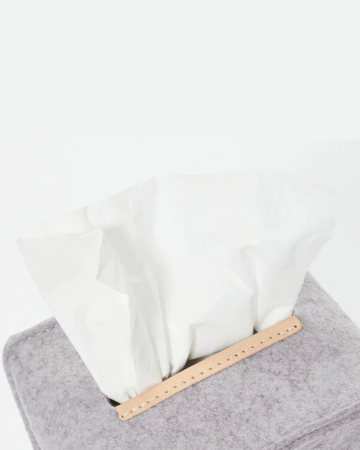 Small Merino Wool Felt Tissue Box Cover, Granite