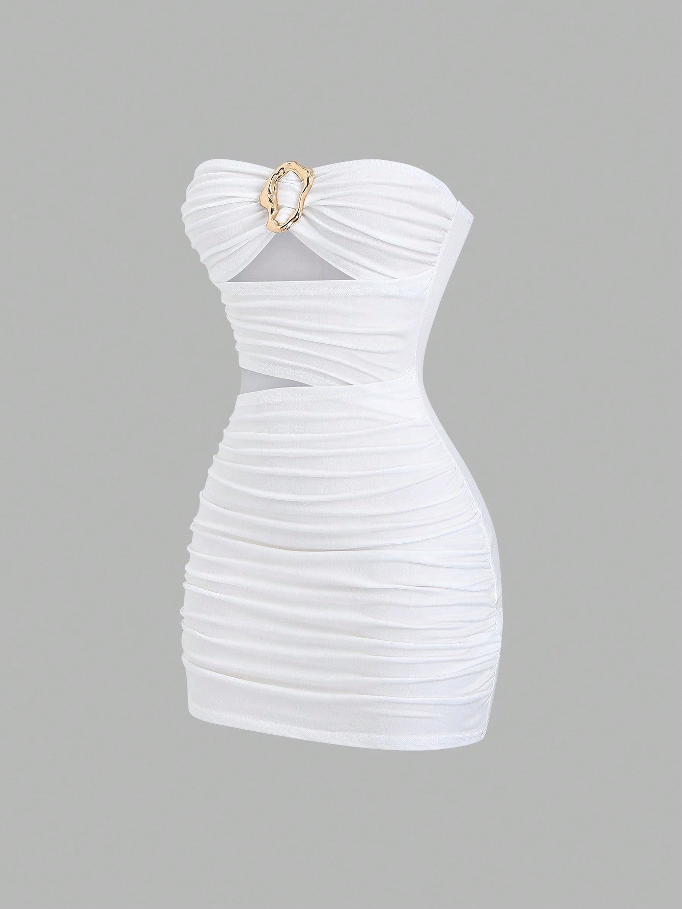 Sweetra Women's Sexy Fitted Strapless Metal Buckle Mini Dress