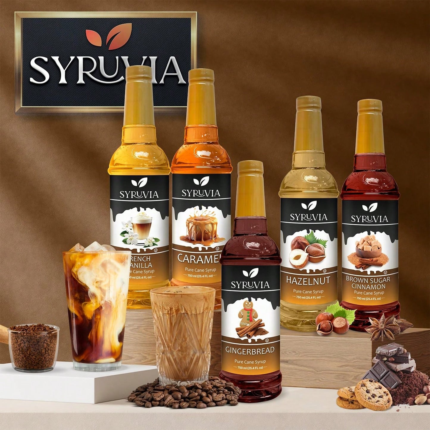 Syruvia Cane Sugar Sweetener Coffee Syrup- 25.4 Fl Oz. Premium Coffee Flavoring Syrup. Kosher And Gluten-Free. Perfect For Enhancing Drinks, Sodas, Shakes, Desserts, And More.