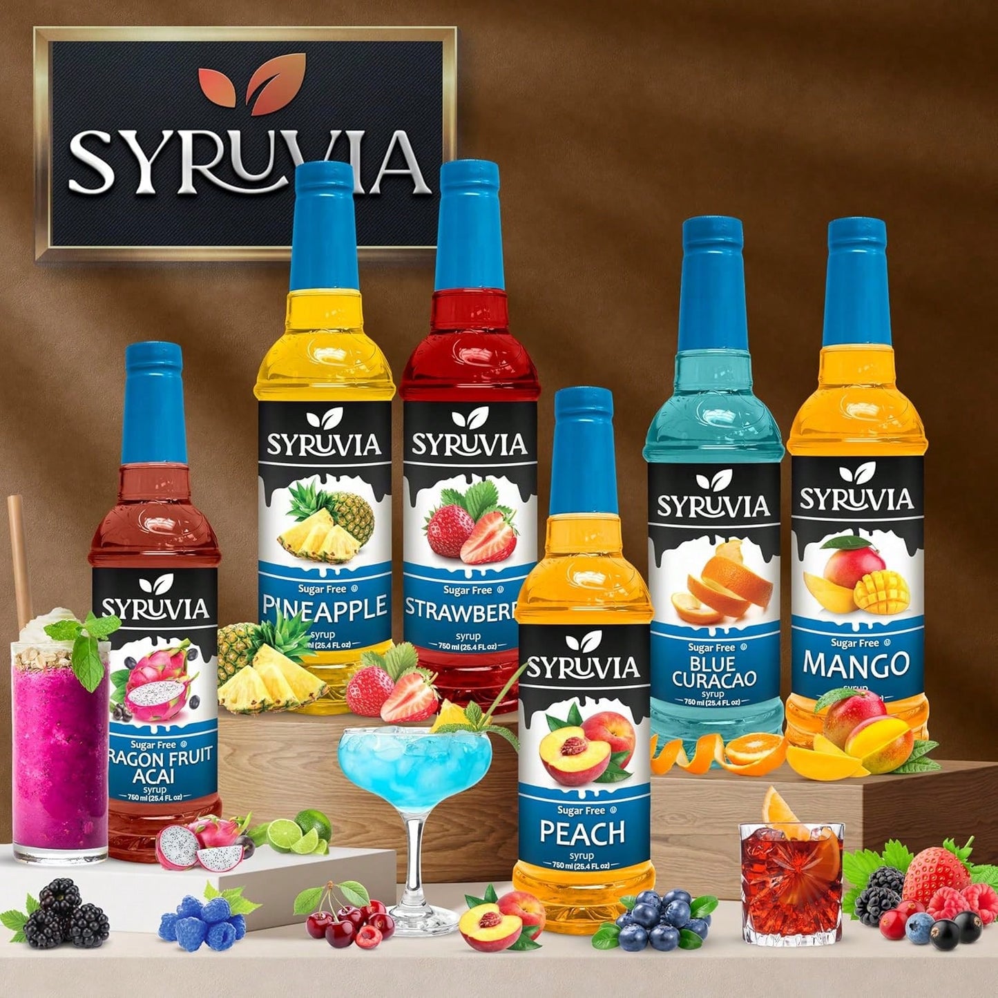 Syruvia Sugar-Free Strawberry Syrup- 25.4 Fl Oz. Premium Flavoring Syrup. 0 Calories, Kosher, And Gluten-Free. Ideal For Drinks, Sodas, Shakes, Desserts, And More.