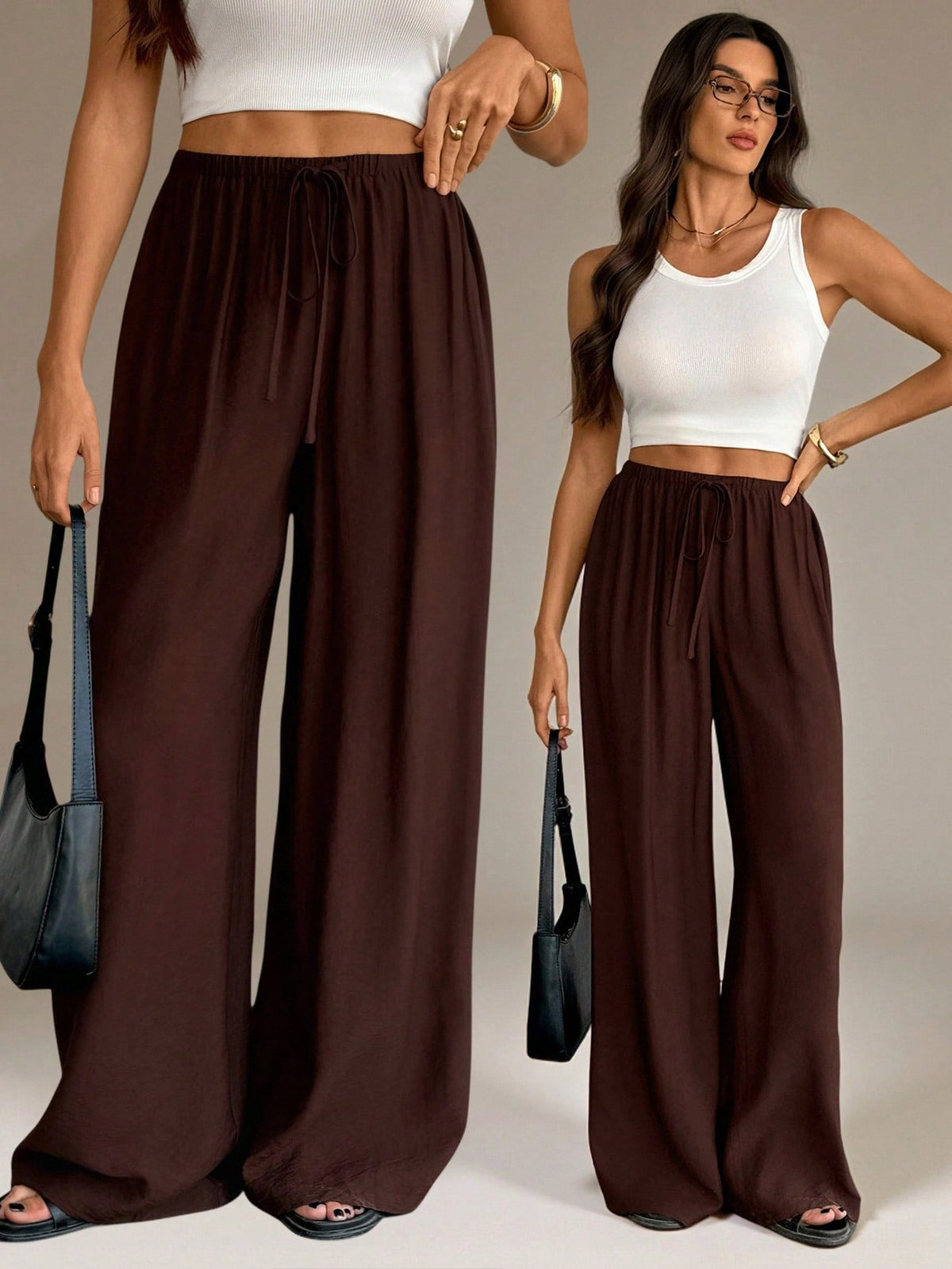 Tall Shades Of Summer Chic Vacation Pants, Elegant High Waist Baggy Wide Leg Straight Trousers, Business Casual Office Work Streetwear Fashion, Tall Women