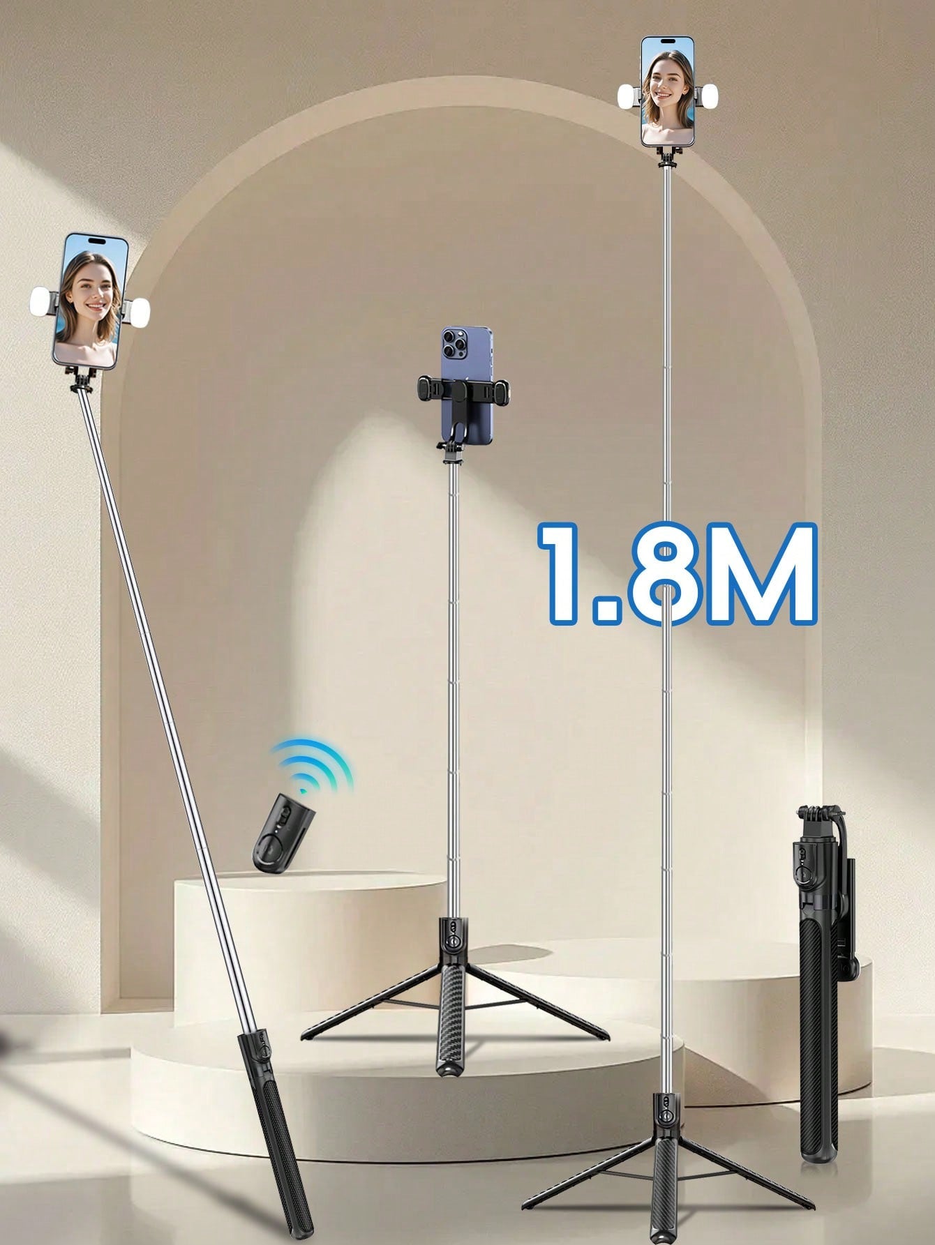 Tangle-Free Large Size Mobile Photography Accessories 1.8m Large Floor Tripod With Fill Light New Selfie Stick Tripod With Detachable Wireless Remote And Phone Holder, Portable And Lightweight, Compat