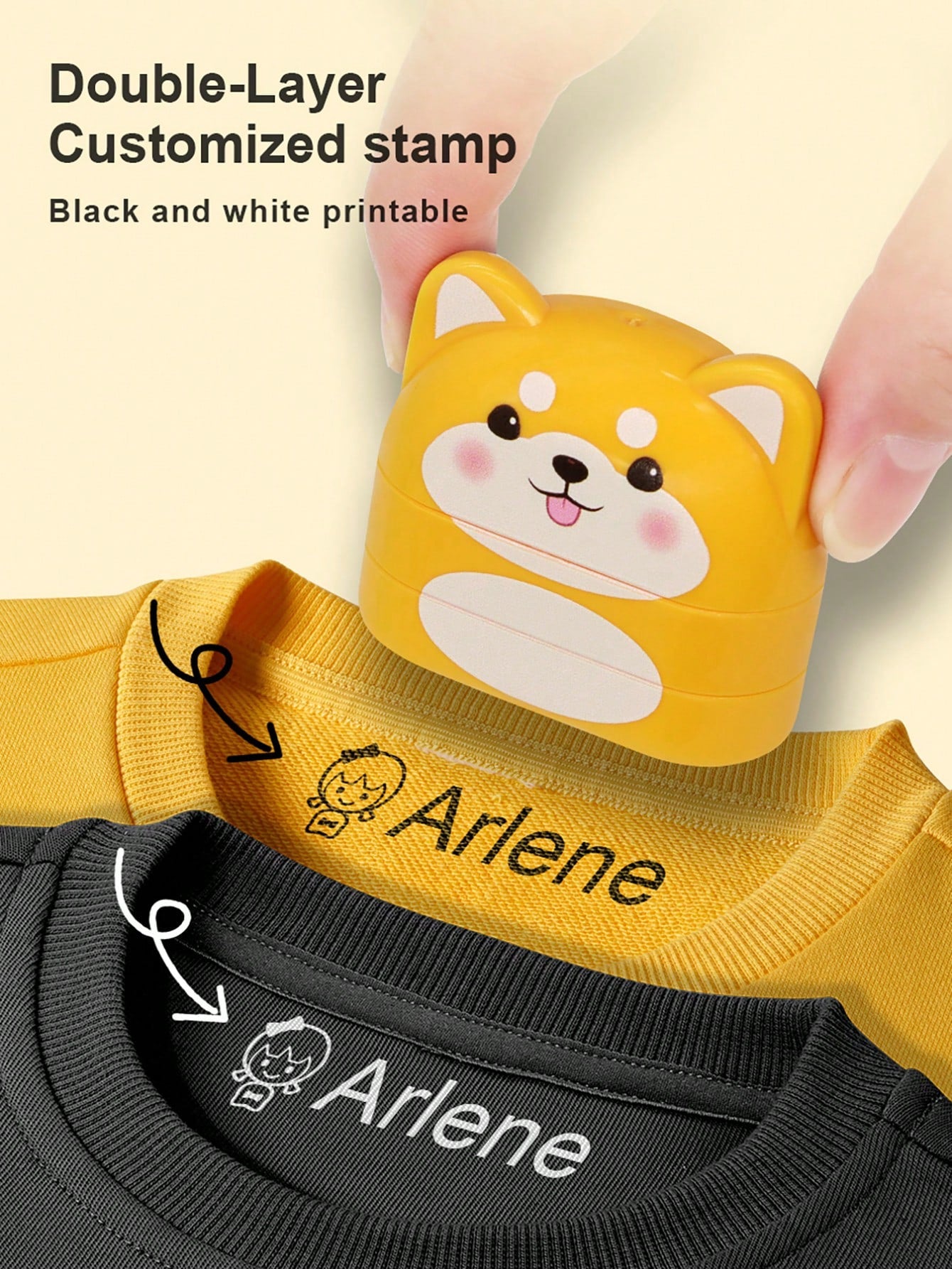 White + Black Ink Personalized Name Stamp No More Losing Track Of Stuff- One Stamp To Label Everything These Stamps Work On Everything! From Clothes To Lunchboxes To Water A Ground-Breaking Solution