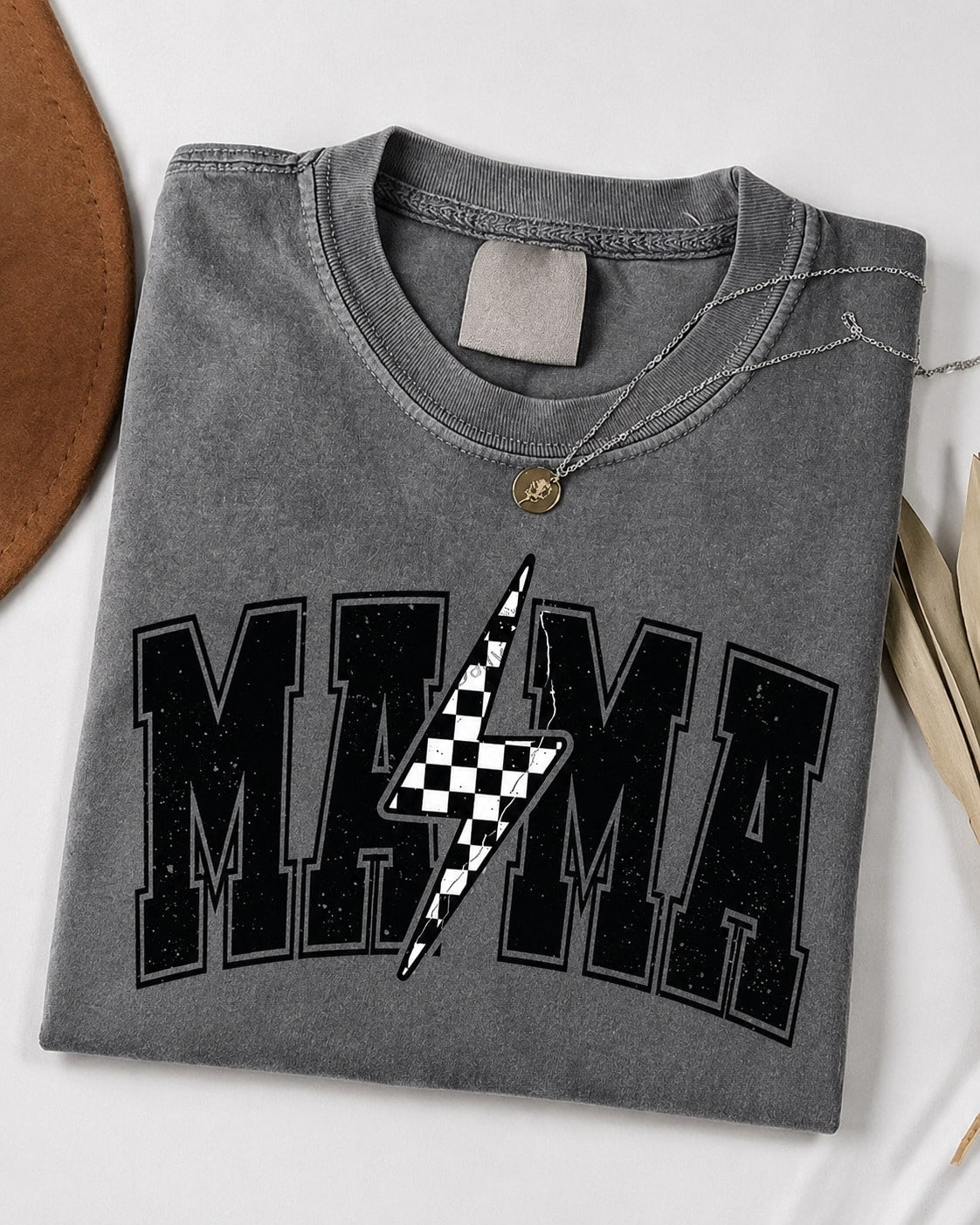 Women's Casual Cotton Round Neck Short Sleeve T-Shirt With 'Mama' Lightning Bolt Graphic, High Stretch Fabric Streetwear Top