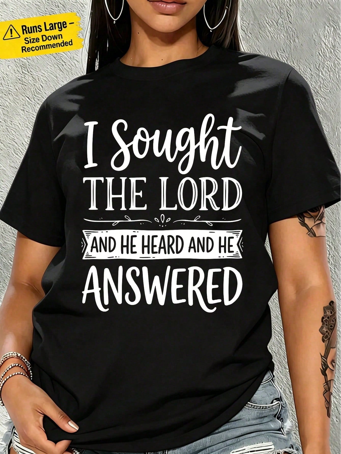 Women's Christian Faith "I Sought The Lord And He Heard And He Answered" Letter Print Oversized Crew Neck Short Sleeve Casual Religious T-Shirt