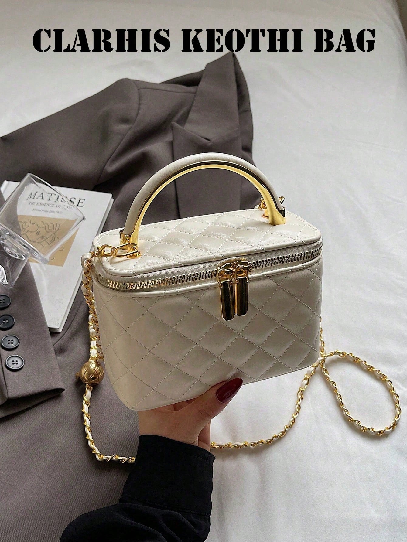 Women's Quilted Handbag, Diamond Stitch Design With Gold Zipper Detail, Fashion Mini Bag, Suitable For Party, Shopping, Dating And Daily Wear