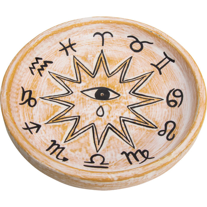 Wood Round Incense Holder - Zodiac