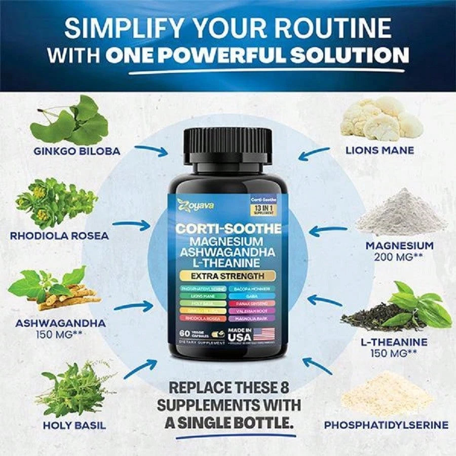 Zoyava Soothe-Smooth Bundle,Soothe & Smooth Bundle Multivitamin Combo, Cortisol Support Myo-Inositol Multivitamin Combo With Magnesium Glycinate, Ashwagandha, L-Theanine & Herbal Blend- D Vitamins Su