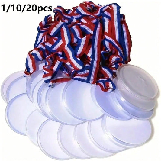 1/10/20pcs Blank Lanyard Medals, Universal DIY Hanging Rope Medals, Mixed Colors, DIY Graffiti Party Medals, For Sports Competitions, Props, Rewards, Party Gifts And Decorations