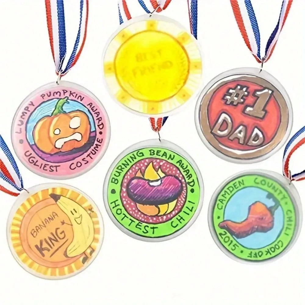 1/10/20pcs Blank Lanyard Medals, Universal DIY Hanging Rope Medals, Mixed Colors, DIY Graffiti Party Medals, For Sports Competitions, Props, Rewards, Party Gifts And Decorations