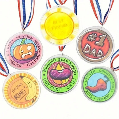 1/10/20pcs Blank Lanyard Medals, Universal DIY Hanging Rope Medals, Mixed Colors, DIY Graffiti Party Medals, For Sports Competitions, Props, Rewards, Party Gifts And Decorations