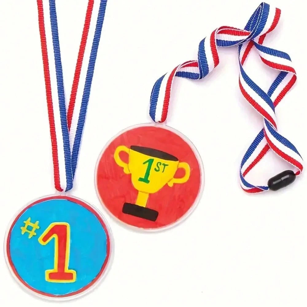 1/10/20pcs Blank Lanyard Medals, Universal DIY Hanging Rope Medals, Mixed Colors, DIY Graffiti Party Medals, For Sports Competitions, Props, Rewards, Party Gifts And Decorations