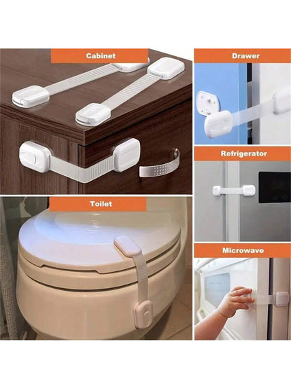 1/2/3/4/5/6/10pcs Child Belt Lock Baby Lock Multi-Purpose Child With Lock Baby Drawer Lock Adjustable Length Anti Pinch ABS Child With Lock For Cabinet Drawer Toilet Fridge