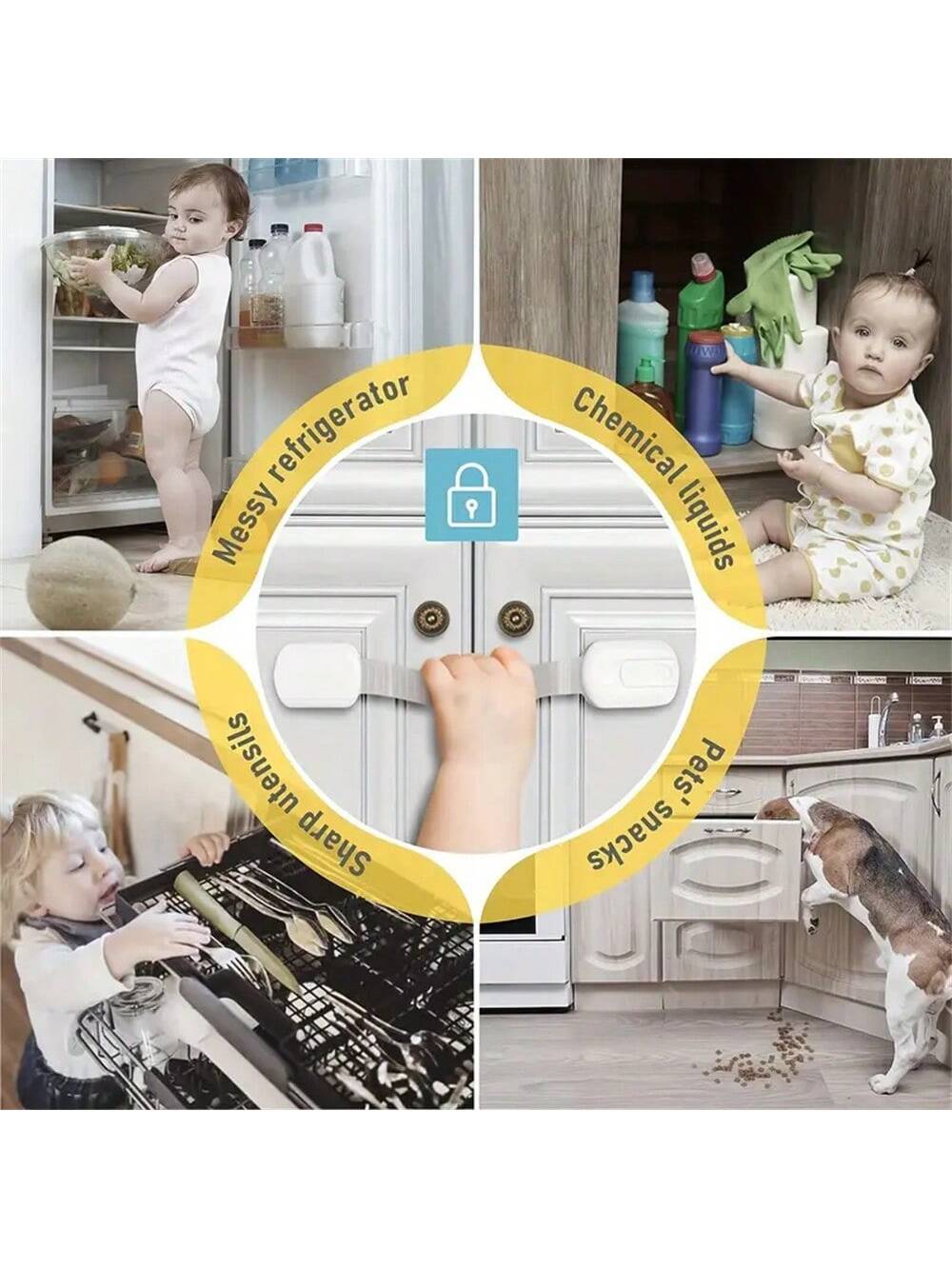 1/2/3/4/5/6/10pcs Child Belt Lock Baby Lock Multi-Purpose Child With Lock Baby Drawer Lock Adjustable Length Anti Pinch ABS Child With Lock For Cabinet Drawer Toilet Fridge