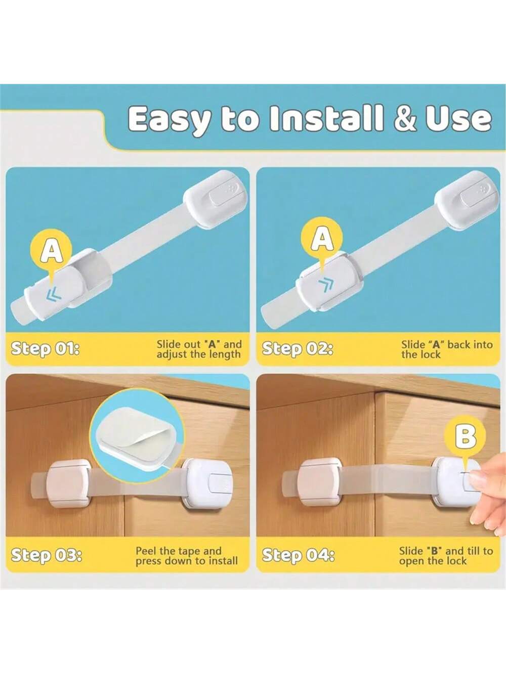 1/2/3/4/5/6/10pcs Child Belt Lock Baby Lock Multi-Purpose Child With Lock Baby Drawer Lock Adjustable Length Anti Pinch ABS Child With Lock For Cabinet Drawer Toilet Fridge