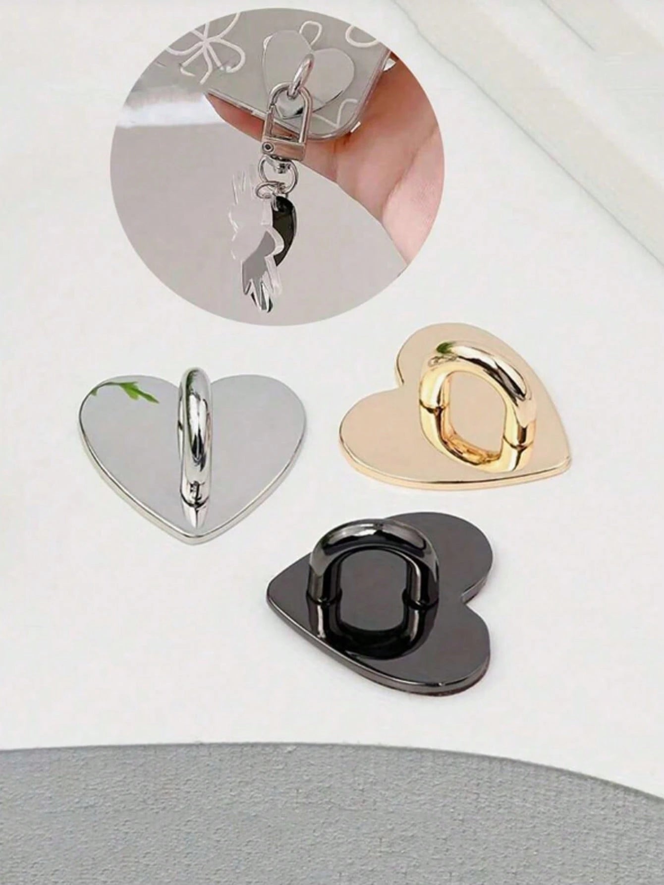 1/2/3/5/10/20/40pcs Heart-Shaped Metal Adhesive Buckles, Suitable For DIY Phone Case Lanyard Accessories, Mobile Phone Straps, Gold, Silver, Black And Colorful, Phone Case Bag Hardware Accessories, Ke