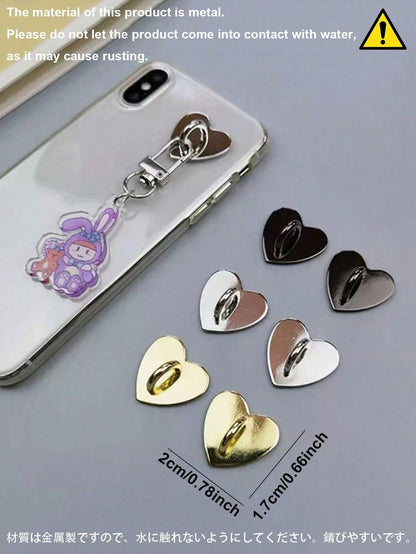 1/2/3/5/10/20/40pcs Heart-Shaped Metal Adhesive Buckles, Suitable For DIY Phone Case Lanyard Accessories, Mobile Phone Straps, Gold, Silver, Black And Colorful, Phone Case Bag Hardware Accessories, Ke