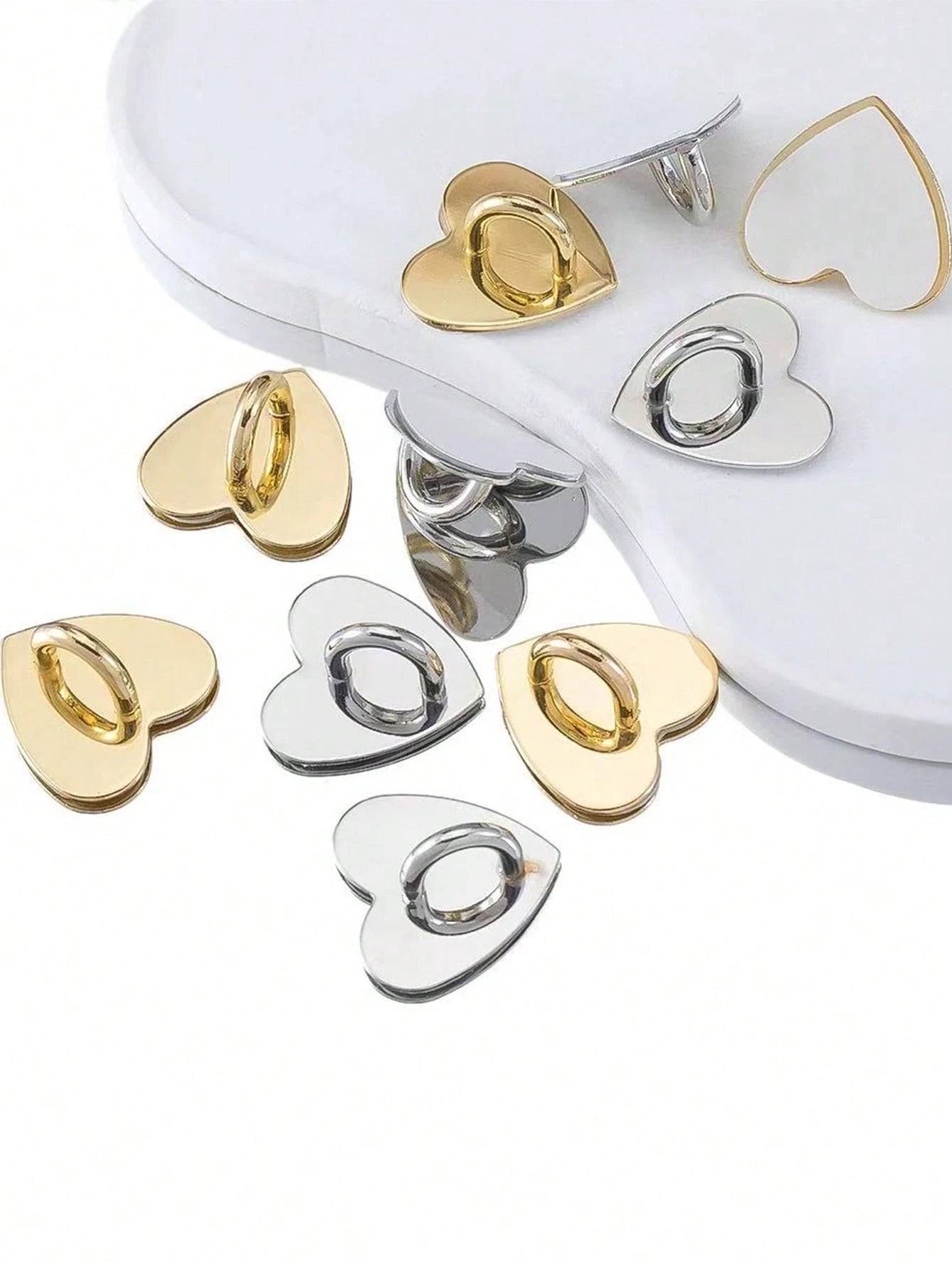 1/2/3/5/10/20/40pcs Heart-Shaped Metal Adhesive Buckles, Suitable For DIY Phone Case Lanyard Accessories, Mobile Phone Straps, Gold, Silver, Black And Colorful, Phone Case Bag Hardware Accessories, Ke