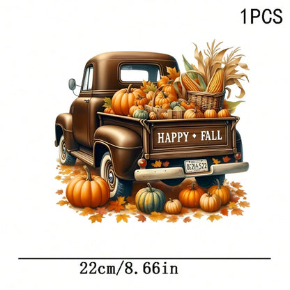1/2/3pcs Autumn Pumpkin Vintage Iron-On Heat Transfer Stickers "HAPPY FALL" DIY Stickers For Clothing, T-Shirt Making, Pillow Decoration, Apparel Items And Applique