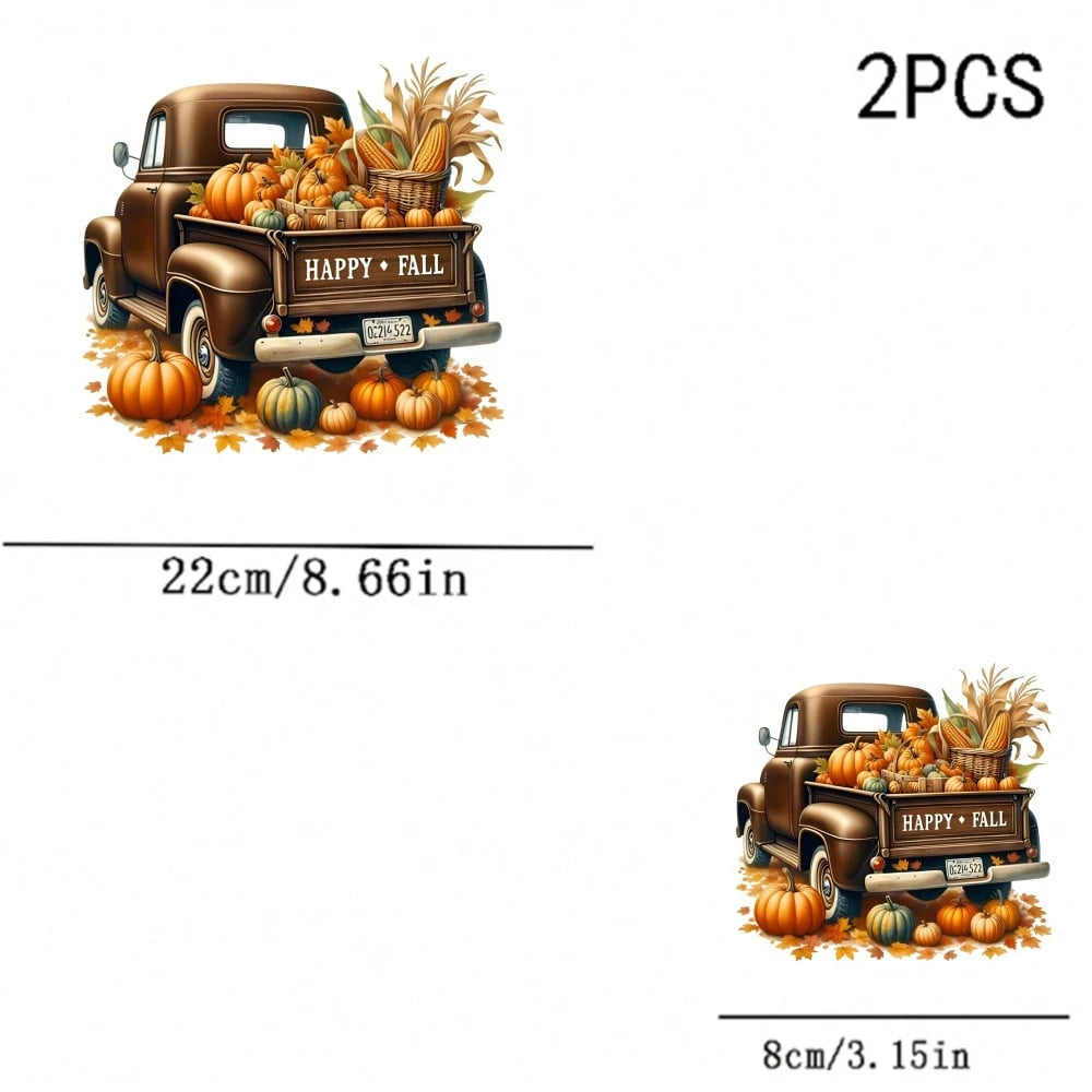 1/2/3pcs Autumn Pumpkin Vintage Iron-On Heat Transfer Stickers "HAPPY FALL" DIY Stickers For Clothing, T-Shirt Making, Pillow Decoration, Apparel Items And Applique