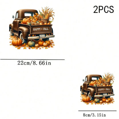1/2/3pcs Autumn Pumpkin Vintage Iron-On Heat Transfer Stickers "HAPPY FALL" DIY Stickers For Clothing, T-Shirt Making, Pillow Decoration, Apparel Items And Applique